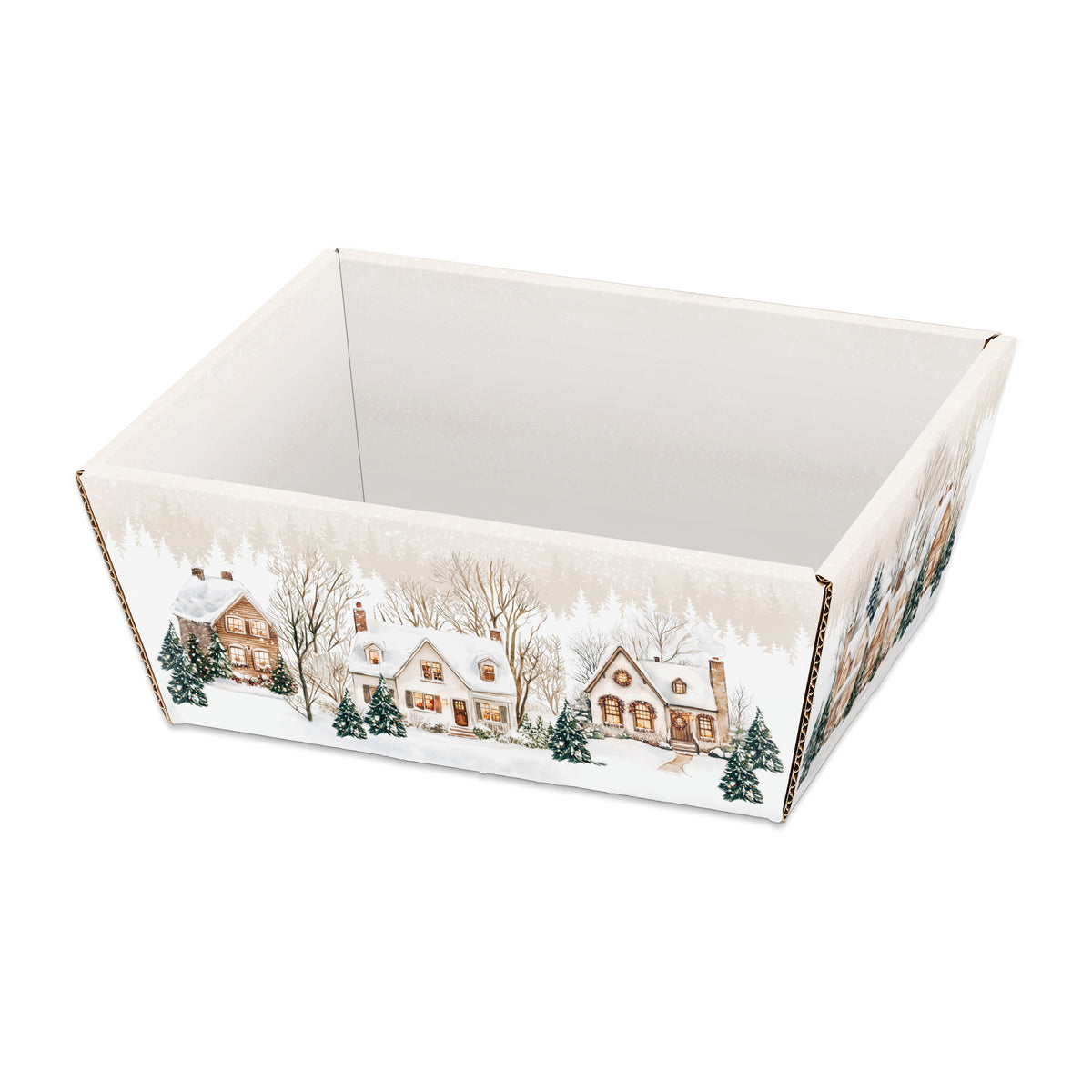 Präsentkorb viereckig Winterdorf – Präsentkorb viereckig Winterdorf (klein = 20 x 15 x 10cm)