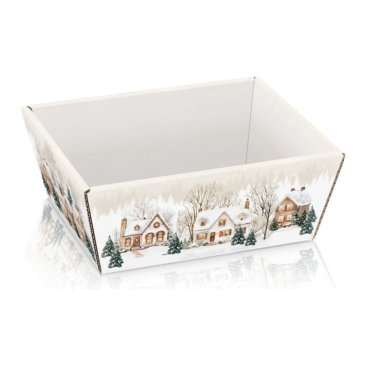 Präsentkorb viereckig Winterdorf – Präsentkorb viereckig Winterdorf (klein = 20 x 15 x 10cm)