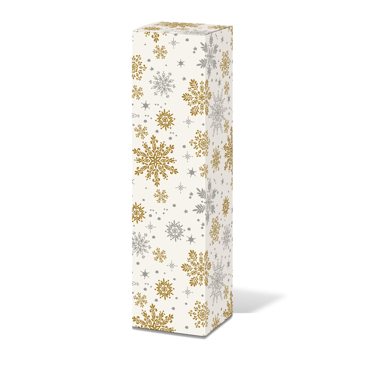 Weingeschenkkarton Crystal – Schneeflocken in Gold und Silber