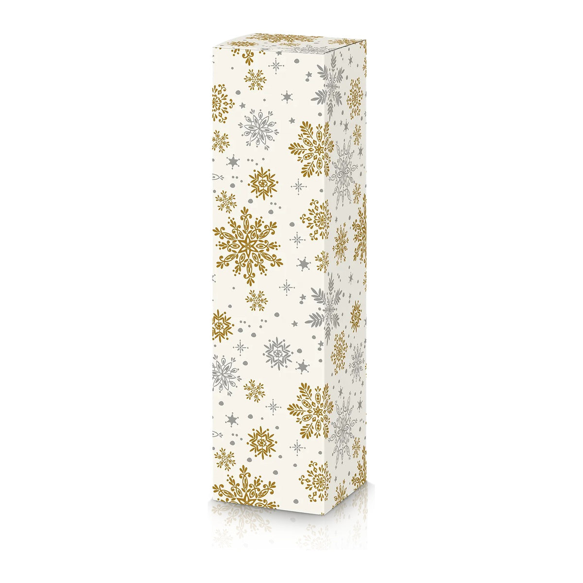 Weingeschenkkarton Crystal – Schneeflocken in Gold und Silber