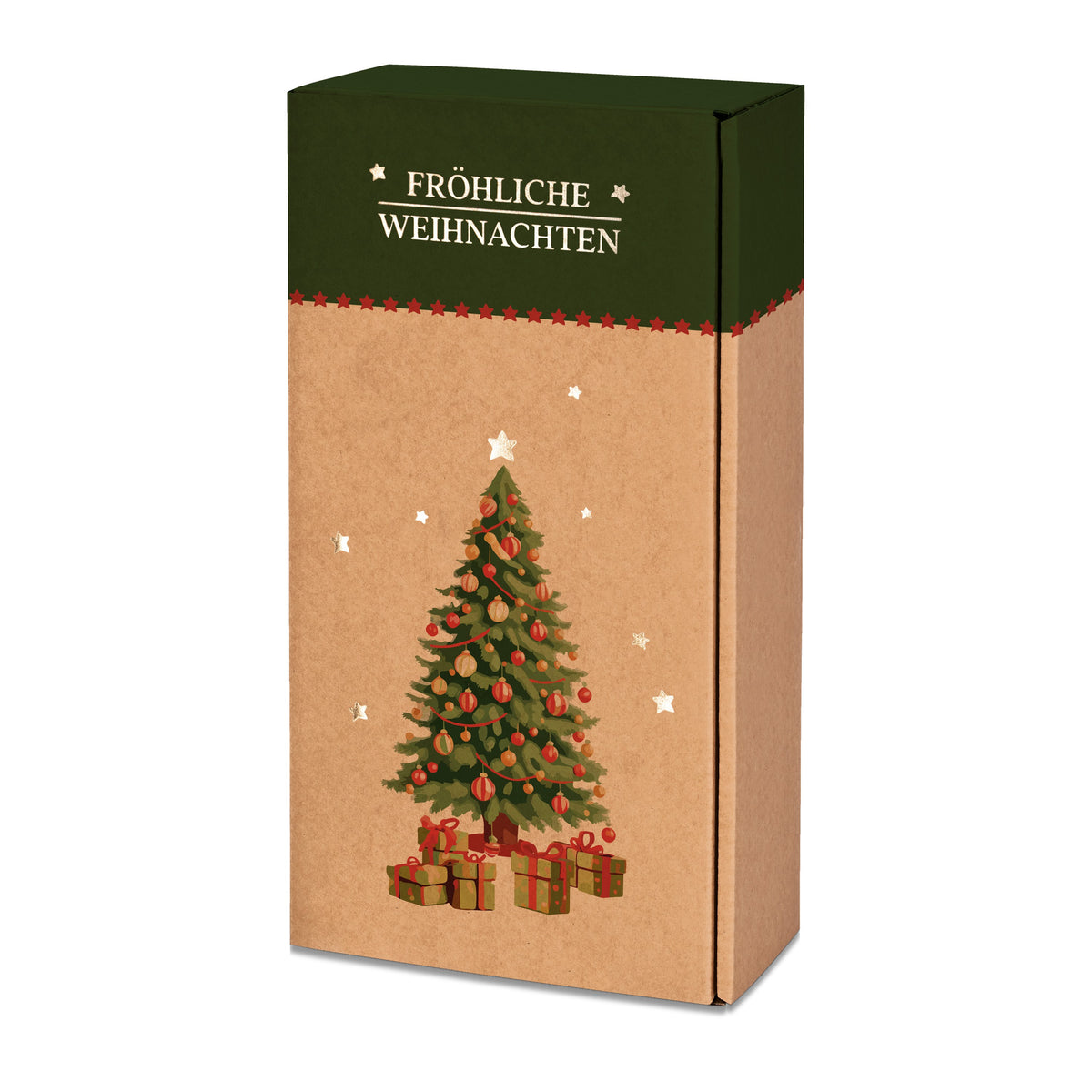 Weinpräsentkarton Natura Fröhliche Weihnachten mit Goldprägung – Weinpräsentkarton "Natura Fröhliche Weihnachten" 2er mit Goldprägung 25 Stück