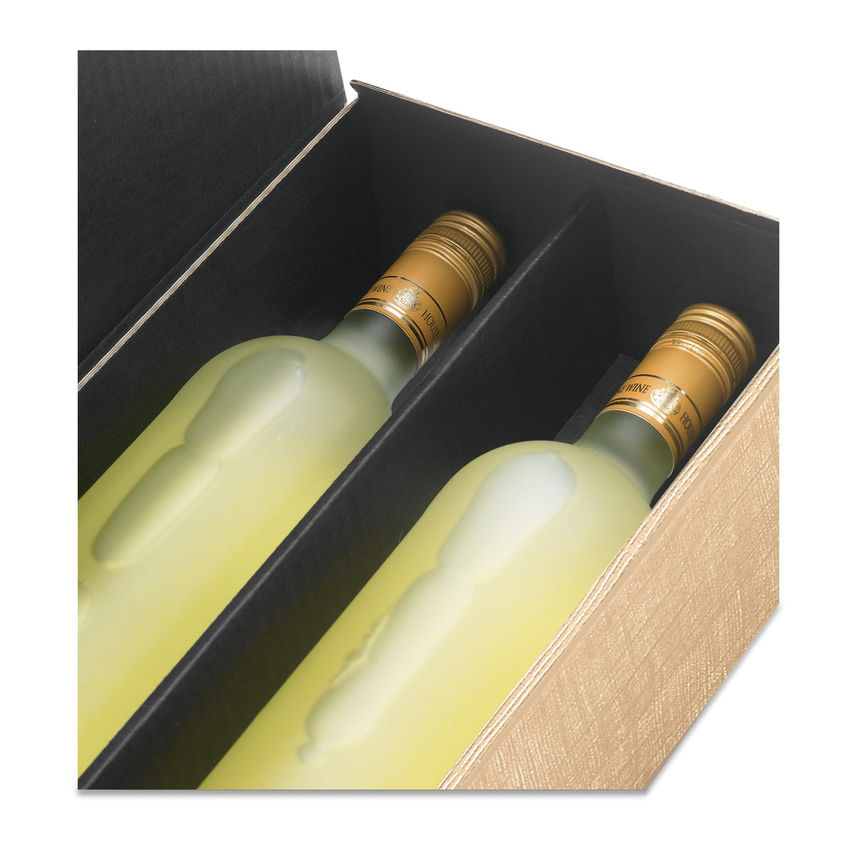 Weinpräsentkarton Seta Gold – von innen