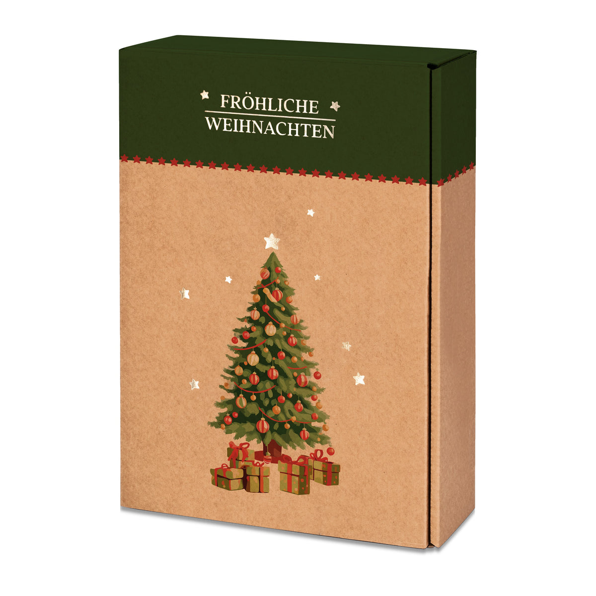Weinpräsentkarton Natura Fröhliche Weihnachten mit Goldprägung – Weinpräsentkarton "Natura Fröhliche Weihnachten" 3er mit Goldprägung 25 Stück