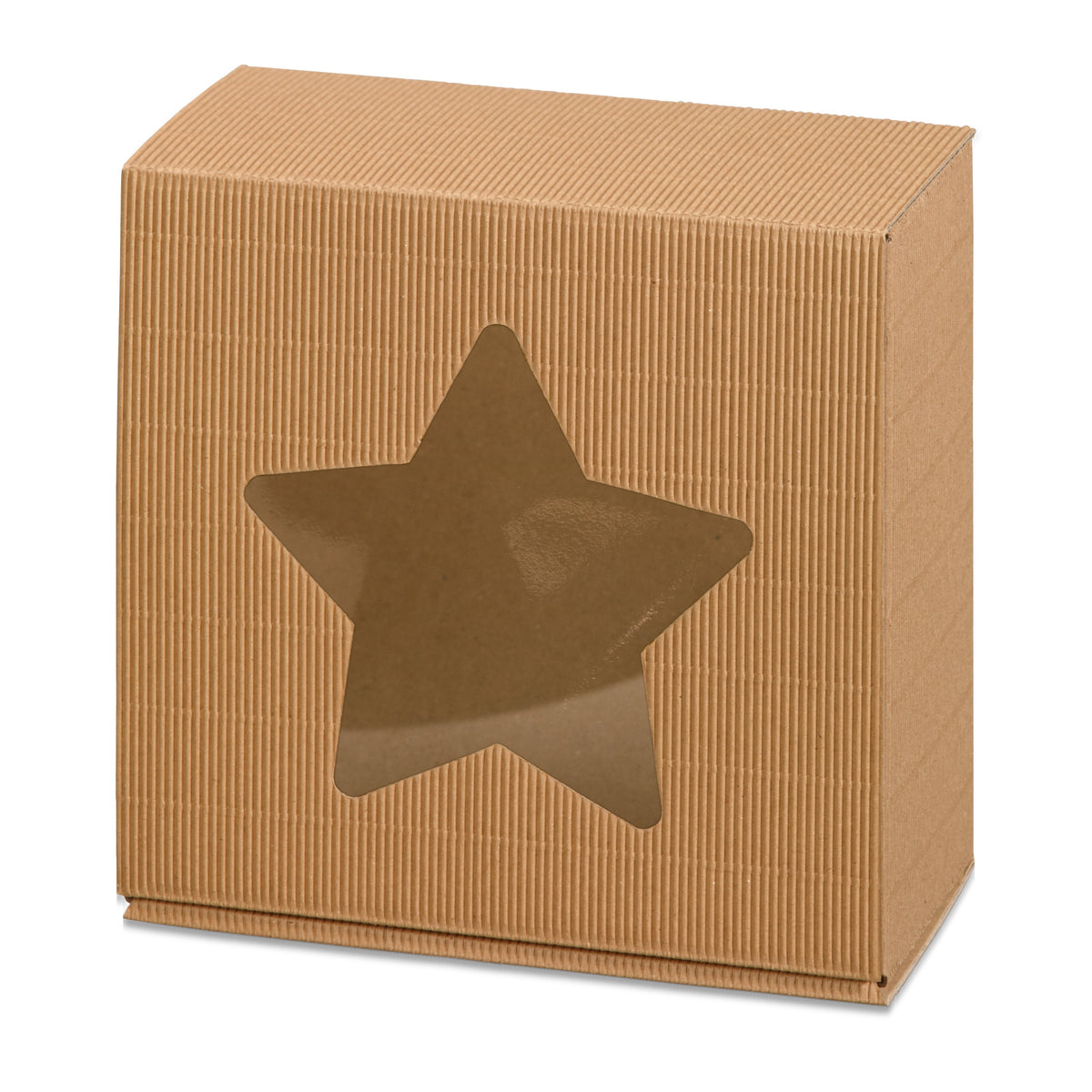 Geschenkbox Offene Welle natur mit Stern- oder Tannenbaum-Fenster – Geschenkbox Offene Welle natur mit Stern- oder Tannenbaum-Fenster Stern (25 Stück)