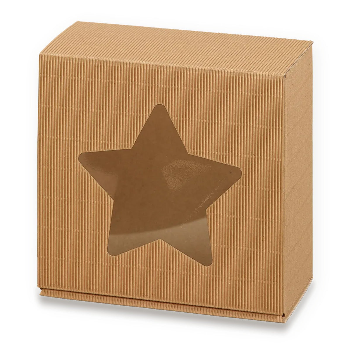 Geschenkbox Offene Welle natur mit Stern- oder Tannenbaum-Fenster – Geschenkbox Offene Welle natur mit Stern- oder Tannenbaum-Fenster Stern (25 Stück)