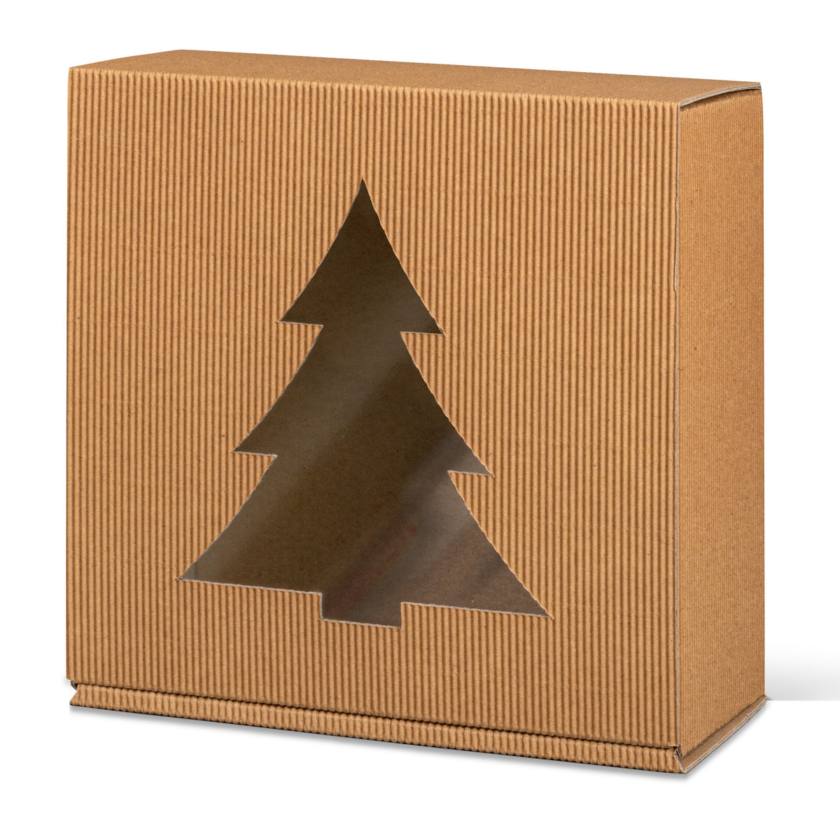 Geschenkbox Offene Welle natur mit Stern- oder Tannenbaum-Fenster – Geschenkbox Offene Welle natur mit Stern- oder Tannenbaum-Fenster Tannenbaum (25 Stück)