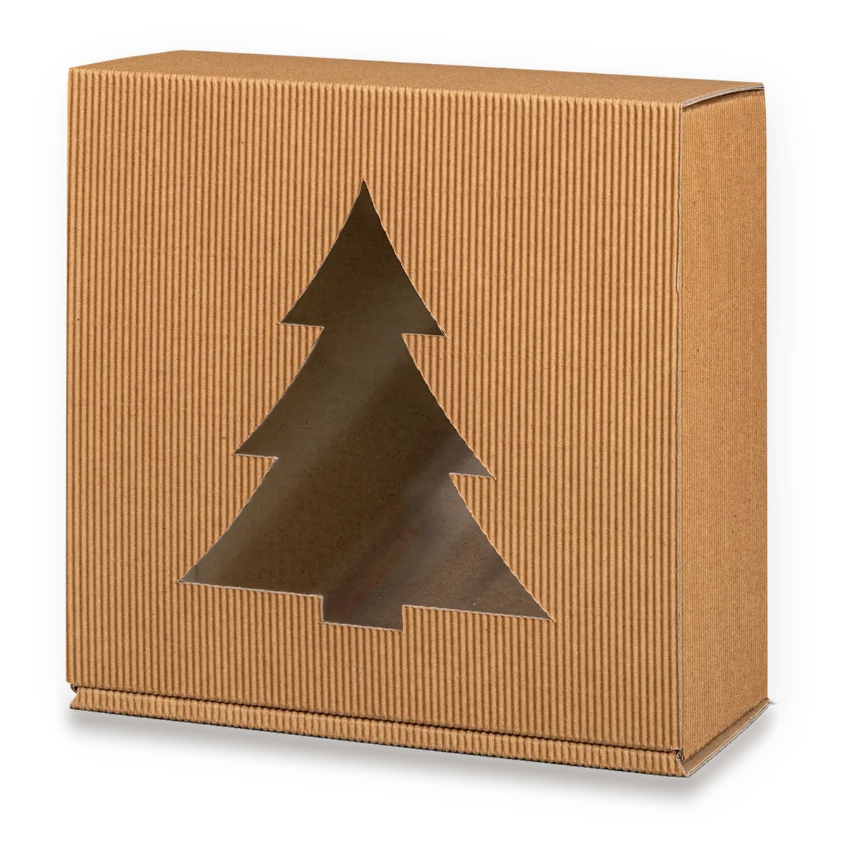 Geschenkbox Offene Welle natur mit Stern- oder Tannenbaum-Fenster – Geschenkbox Offene Welle natur mit Stern- oder Tannenbaum-Fenster Tannenbaum (25 Stück)