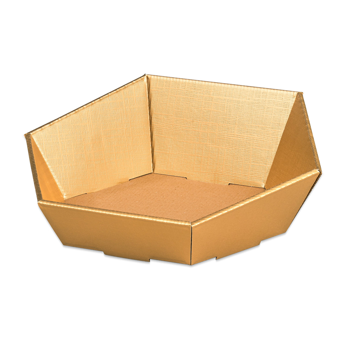 Präsentkorb 6-eckig Seta Gold – Präsentkorb 6-eckig Seta Gold (klein = 29 x 27 x 6/10,5cm)