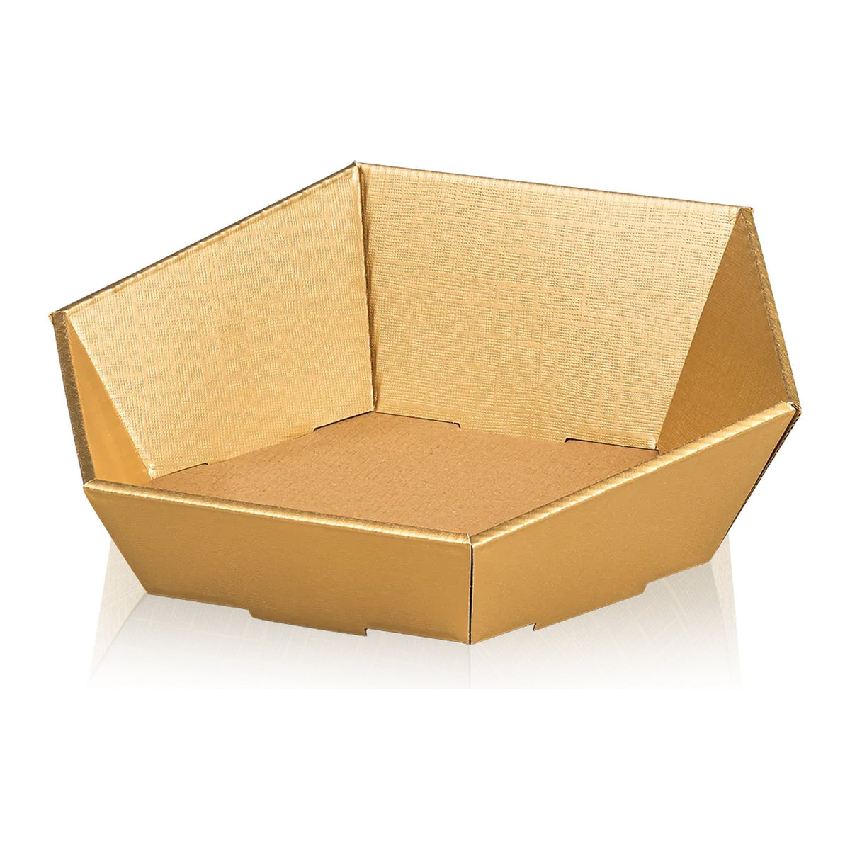 Präsentkorb 6-eckig Seta Gold – Präsentkorb 6-eckig Seta Gold (klein = 29 x 27 x 6/10,5cm)