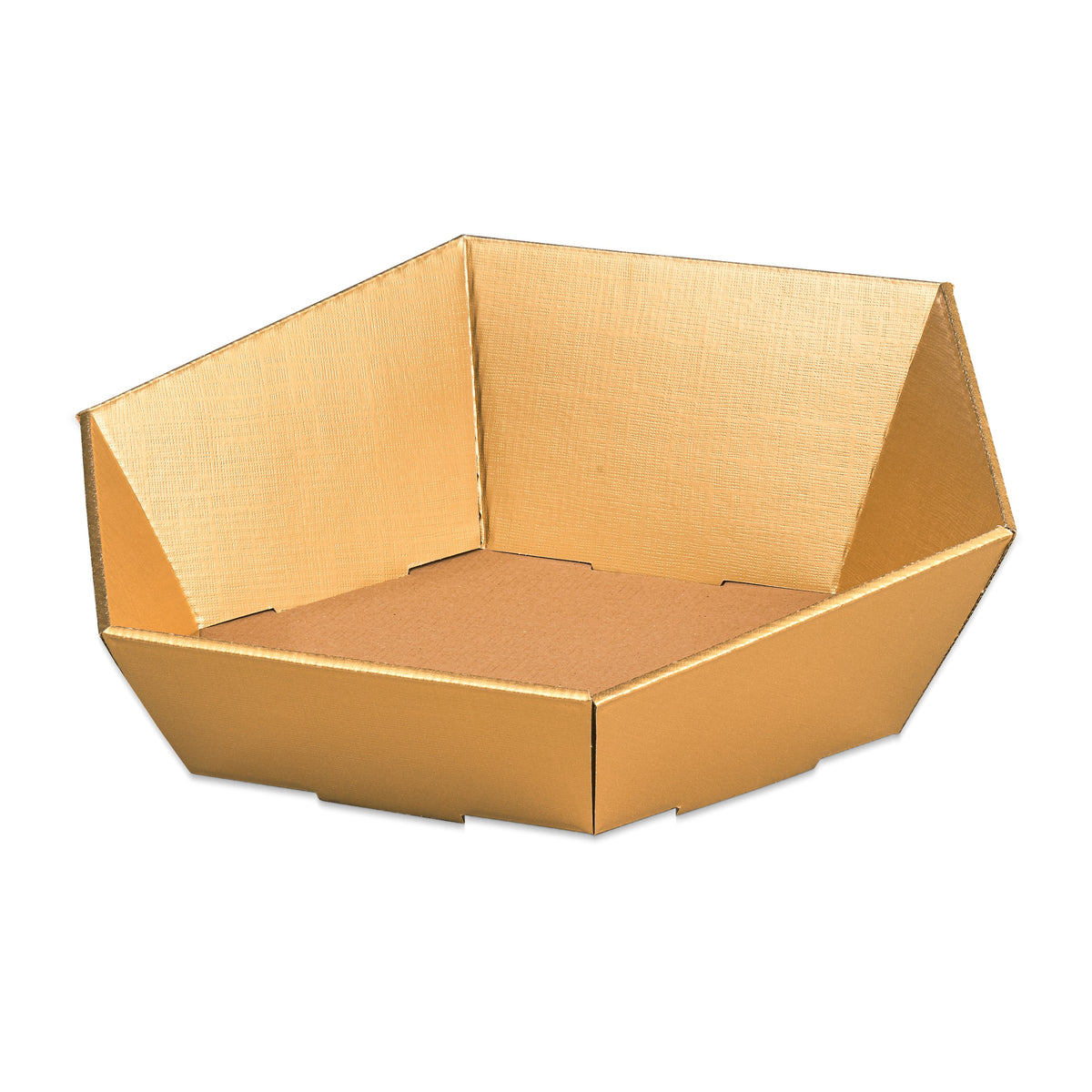 Präsentkorb 6-eckig Seta Gold – Präsentkorb 6-eckig Seta Gold (mittel = 38 x 34 x 7,5/13cm)
