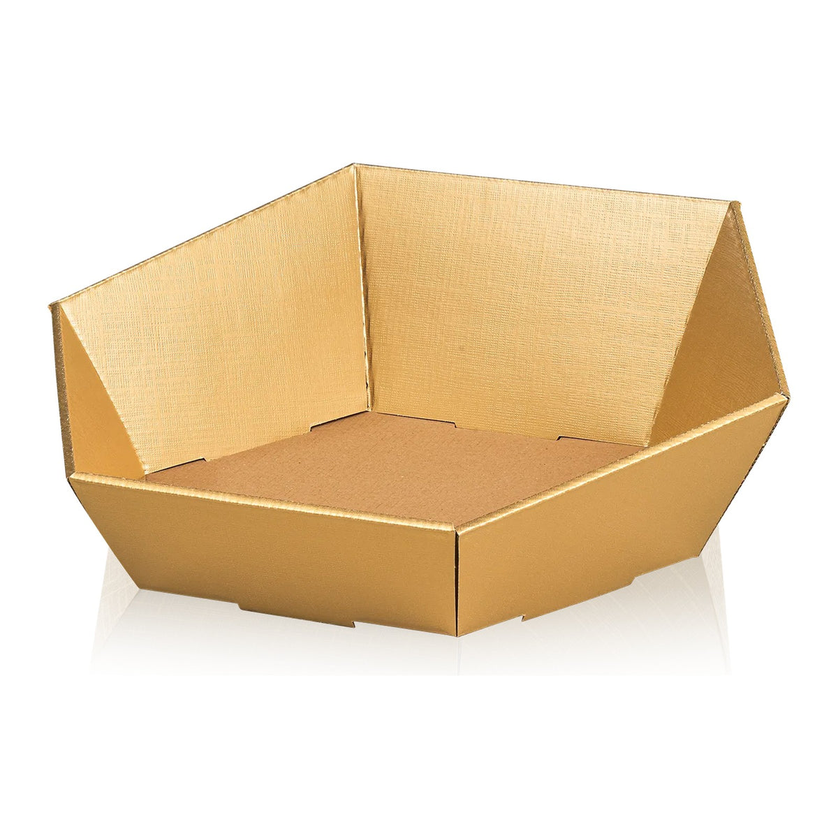 Präsentkorb 6-eckig Seta Gold – Präsentkorb 6-eckig Seta Gold (mittel = 38 x 34 x 7,5/13cm)