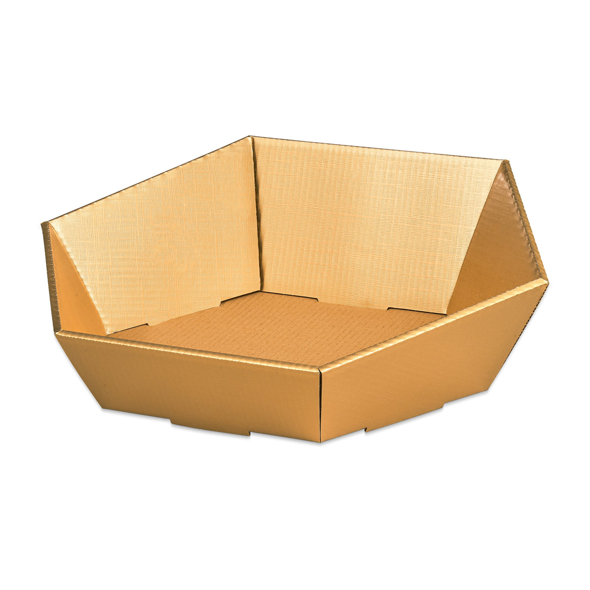 Präsentkorb 6-eckig Seta Gold – Präsentkorb 6-eckig Seta Gold (groß = 46,5 x 38 x 8,5/14,5cm)