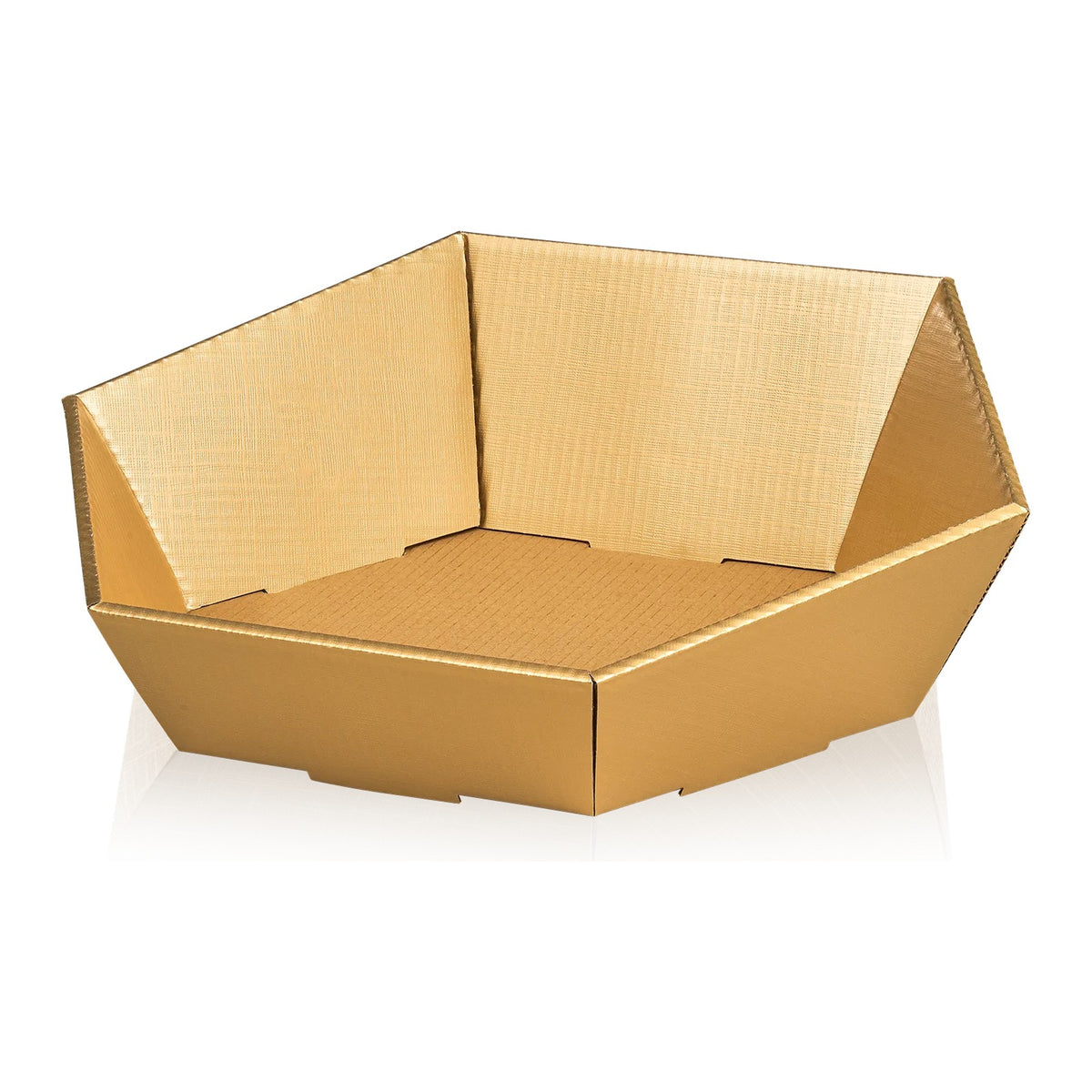 Präsentkorb 6-eckig Seta Gold – Präsentkorb 6-eckig Seta Gold (groß = 46,5 x 38 x 8,5/14,5cm)