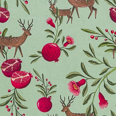 Geschenkpapier Hirsche & Granatäpfel mint · Nr. 49378 – Geschenkpapierrolle 49378 (30cm breit 200m)
