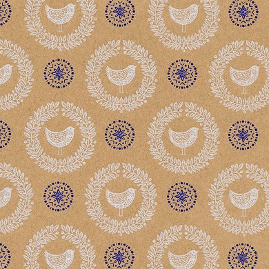 Geschenkpapier Vogelkränze blau auf Naturbraun · Nr. 49505 – Geschenkpapierrolle 49505 (30cm breit 200m)