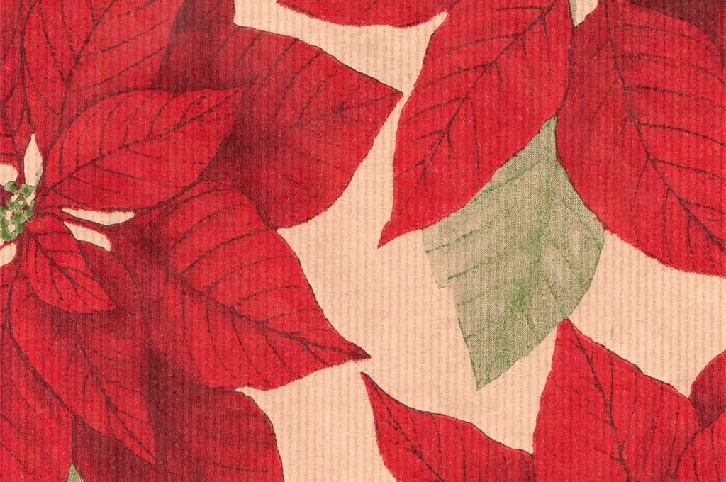Dekopapier Weihnachtsstern-Blüten rot auf Naturbraun · Nr. 65680 – Dekopapierrolle 65680 (50cm breit ca. 6kg)