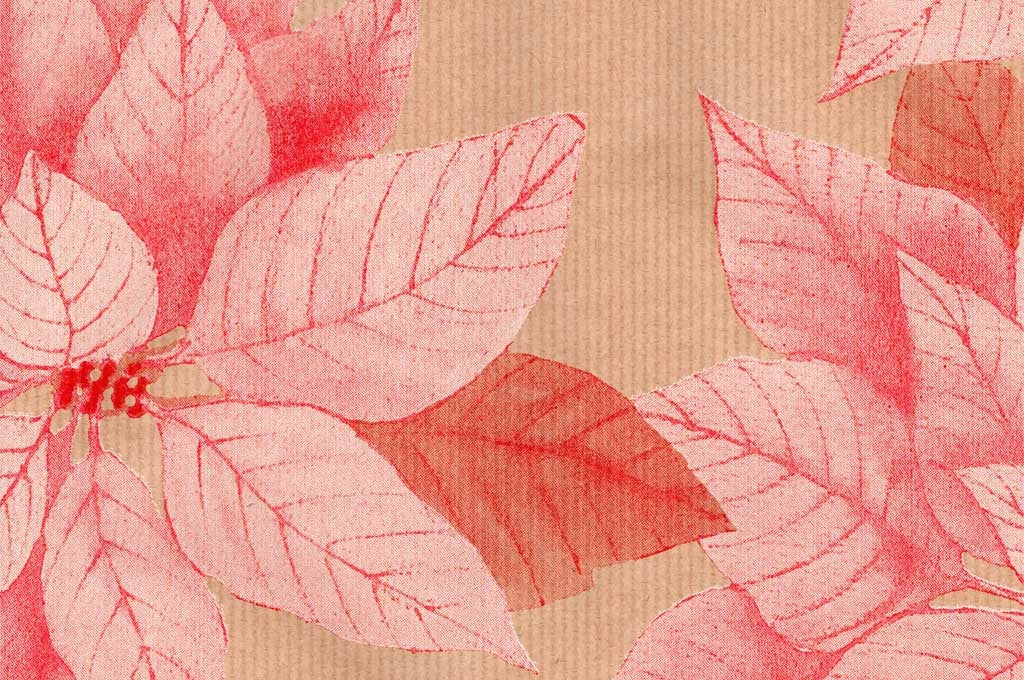 Dekopapier Weihnachtsstern-Blüten rosa auf Naturbraun · Nr. 65682 – Dekopapierrolle 65682 (50cm breit ca. 6kg)