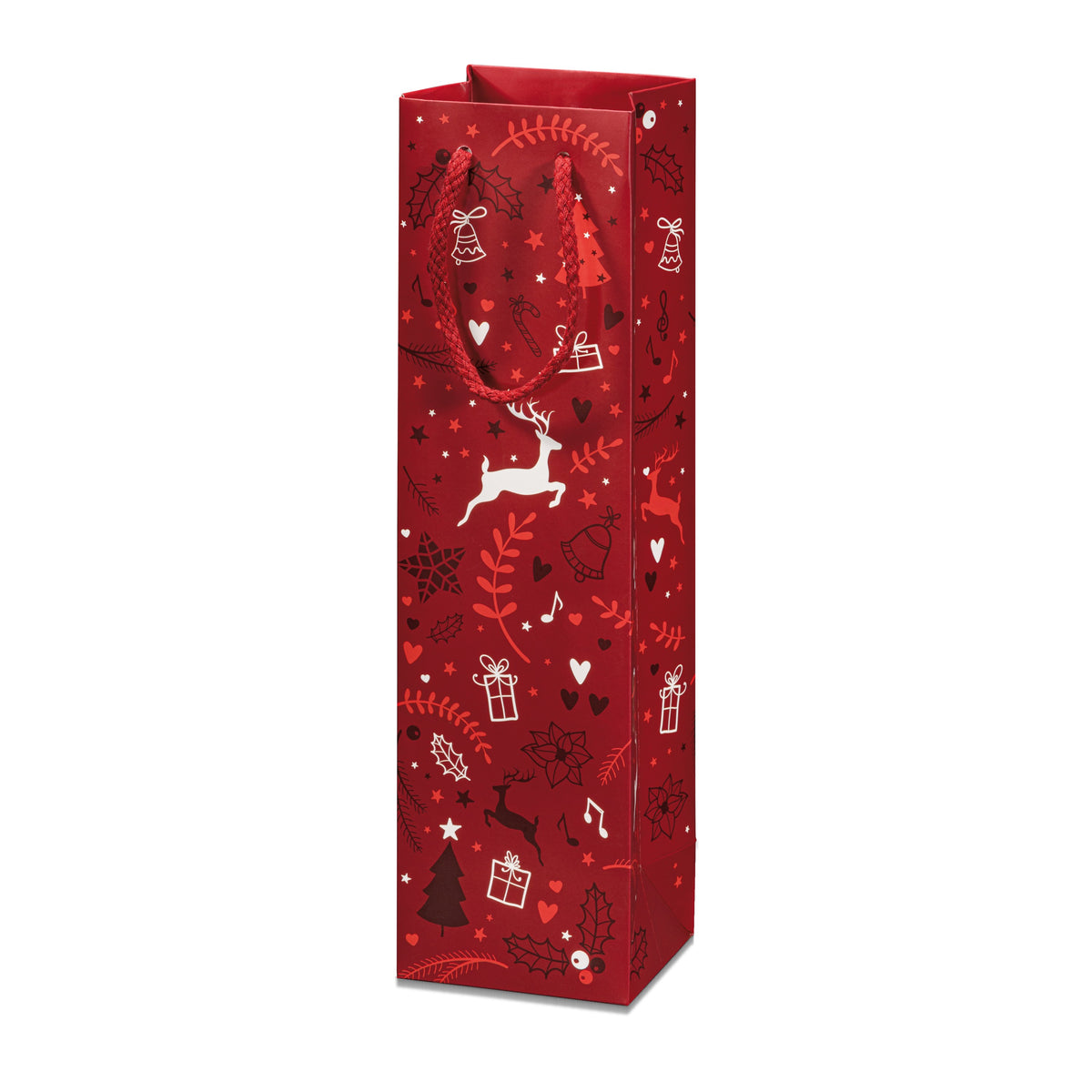 Papiertragetasche „Rudolph“ Rot – Papiertragetasche „Rudolph“ Rot für 1 Flasche (20 Stück)