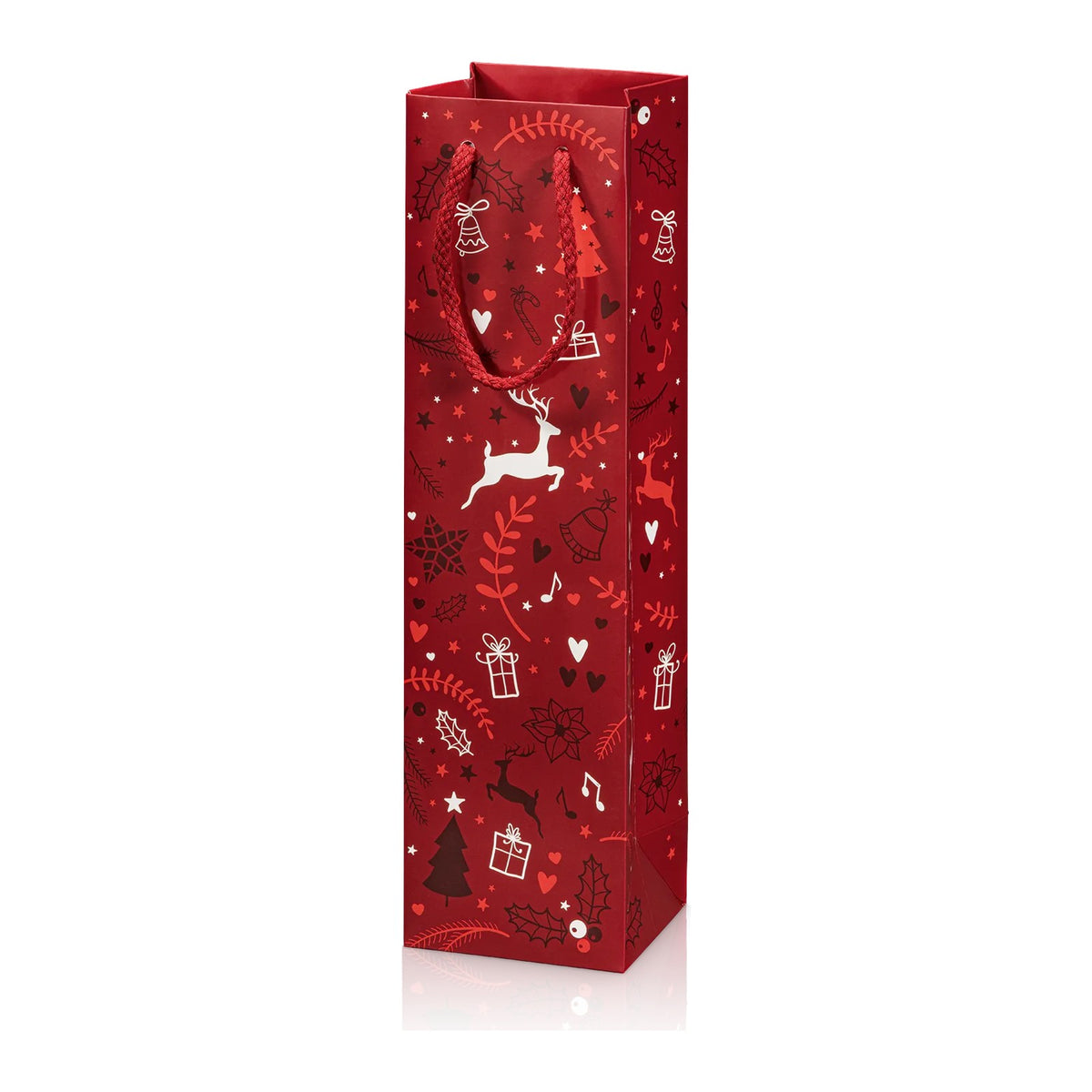 Papiertragetasche „Rudolph“ Rot – Papiertragetasche „Rudolph“ Rot für 1 Flasche (20 Stück)