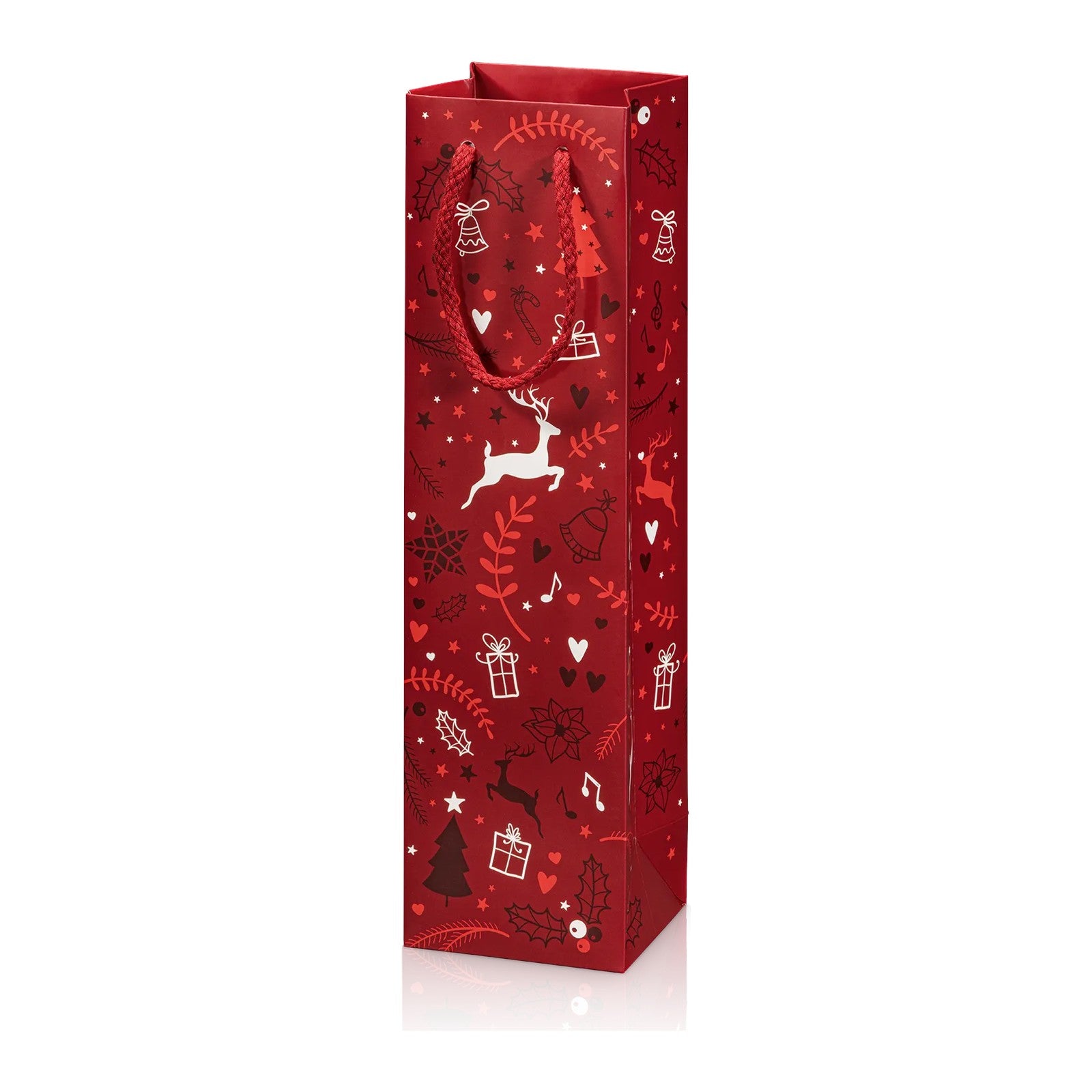 Papiertragetasche „Rudolph“ Rot – Papiertragetasche „Rudolph“ Rot für 1 Flasche (20 Stück)