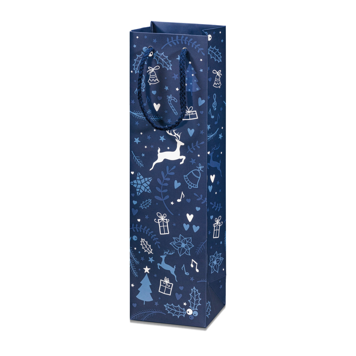 Papiertragetasche „Rudolph“ Blau – Papiertragetasche „Rudolph“ Blau für 1 Flasche (20 Stück)