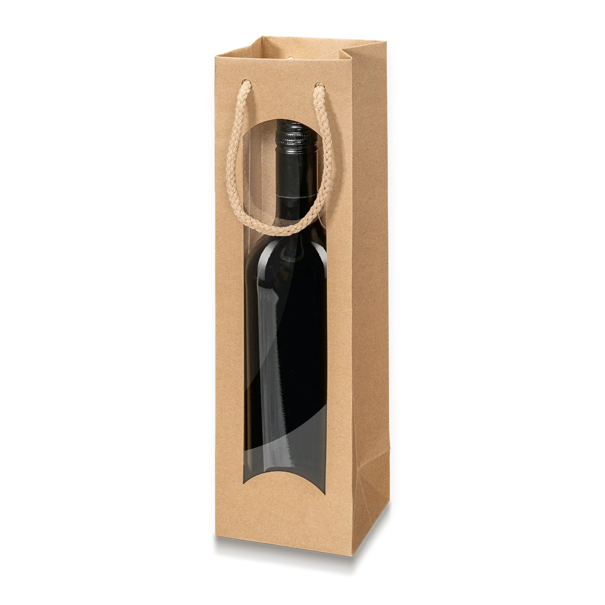 Papiertragetasche „Natura Pur“ mit Fenster – Papiertragetasche „Natura Pur“ mit Fenster für 1 Flasche (20 Stück)