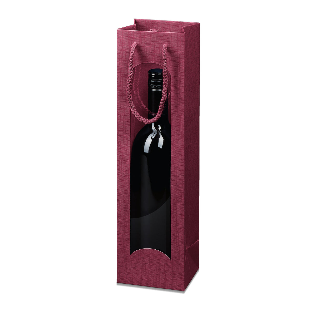 Papiertragetasche „Satina“ Bordeaux mit Fenster – Papiertragetasche „Satina“ Bordeaux mit Fenster für 1 Flasche (20 Stück)
