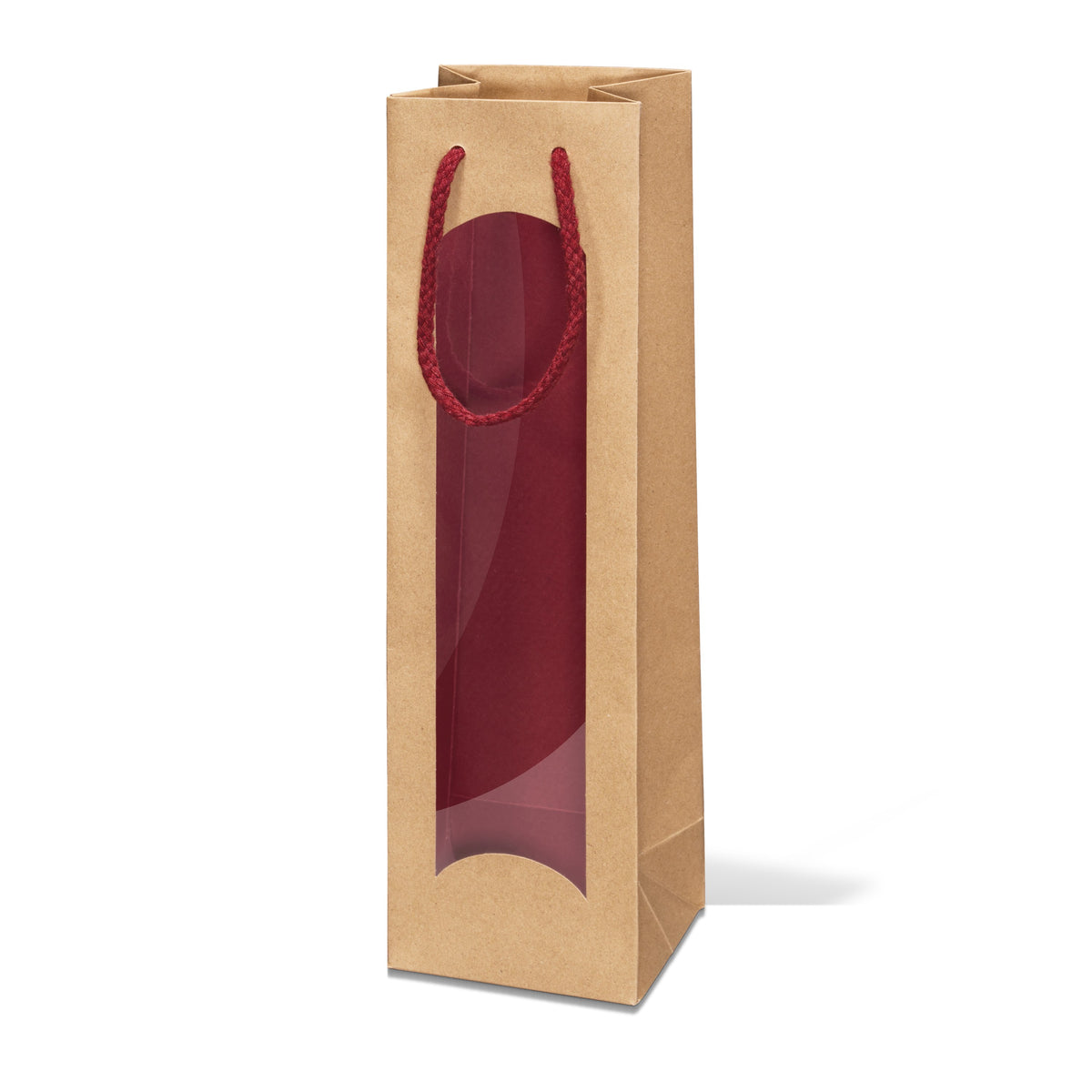 Papiertragetasche „Natura Style“ Bordeaux mit Fenster – Papiertragetasche „Natura Style“ Bordeaux mit Fenster für 1 Flasche (20 Stück)