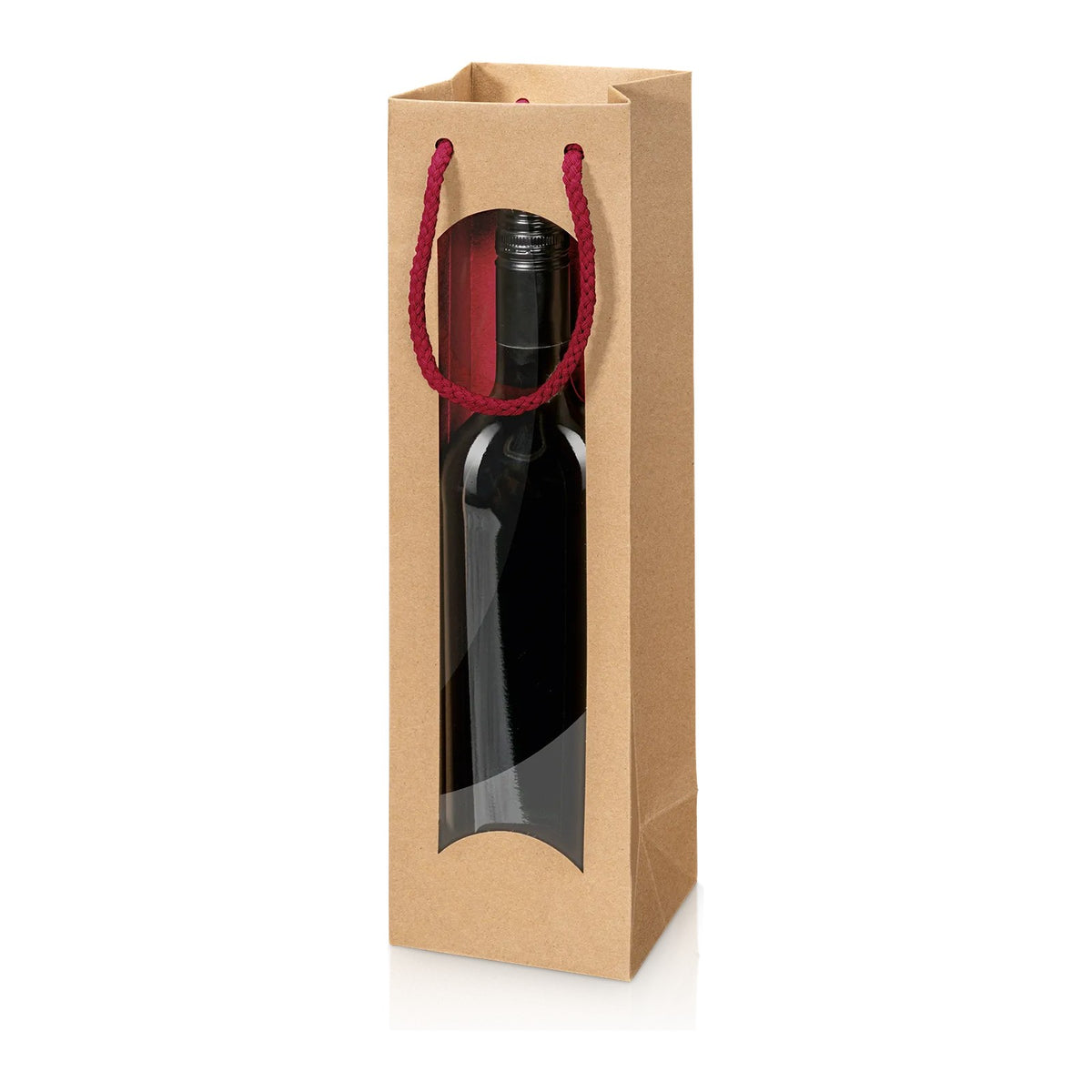 Papiertragetasche „Natura Style“ Bordeaux mit Fenster – Papiertragetasche „Natura Style“ Bordeaux mit Fenster für 1 Flasche (20 Stück)