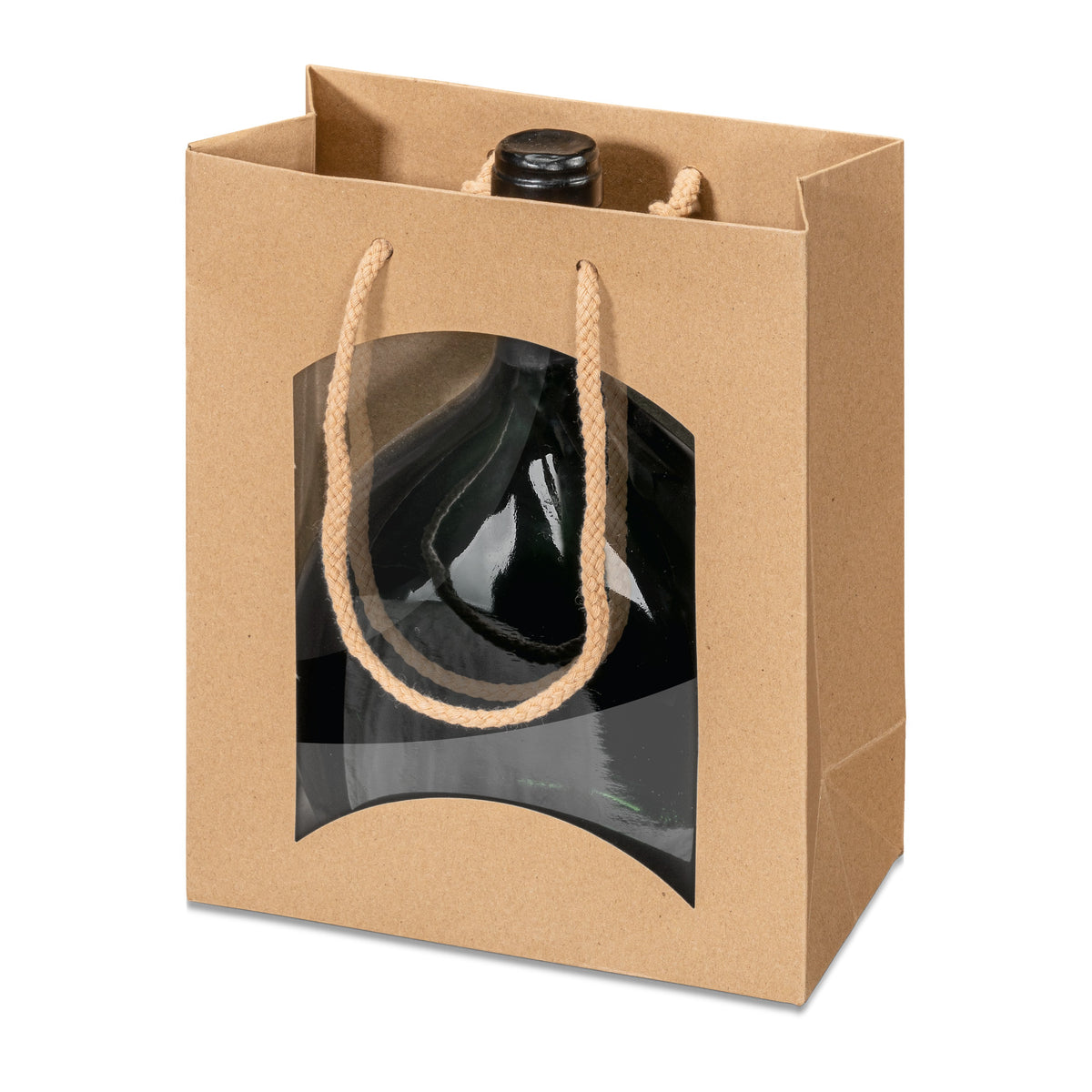 Papiertragetasche „Natura Pur“ mit Fenster – Papiertragetasche „Natura Pur“ mit Fenster für 1 Bocksbeutel (20 Stück)