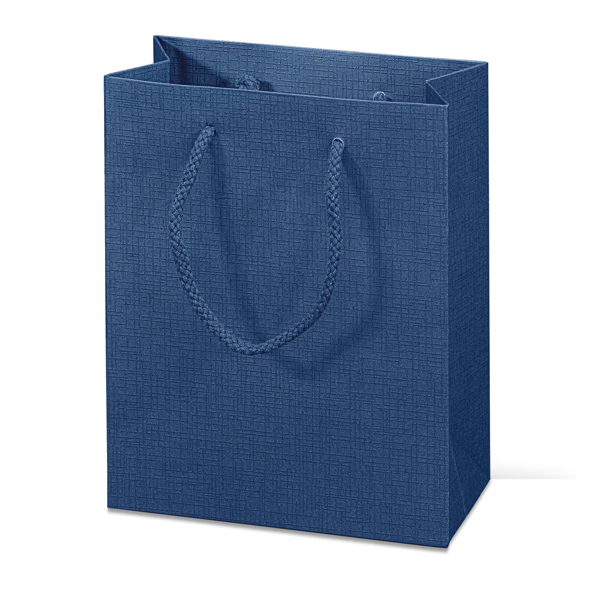 Papiertragetasche „Satina“ Blau in Leinenstruktur – Papiertragetasche „Satina“ Blau in Leinenstruktur für Boxbeutel 20 Stück