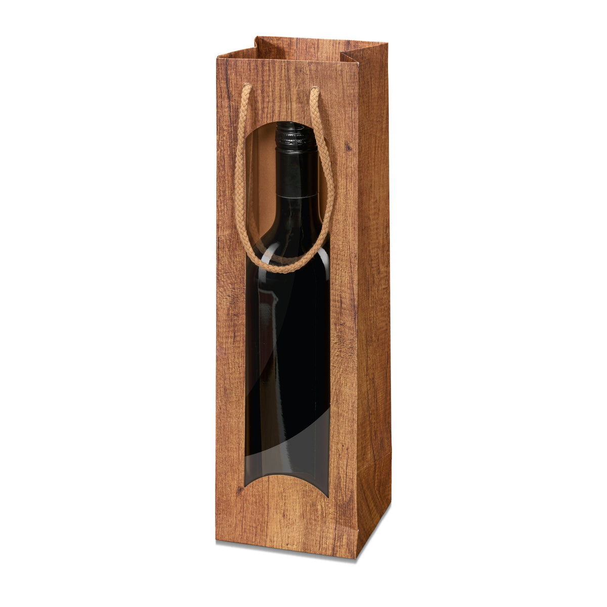 Weingeschenkträger mit Fenster Timber – Weingeschenkträger mit Fenster Timber für 1 Flasche 20 Stück