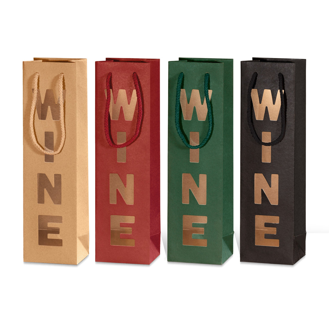 Papiertragetasche „Win(e)dow“ mit Fenster, Motive sortiert – Papiertragetasche „Win(e)dow“ mit Fenster, Motive sortiert für 1 Flasche (20 Stück)