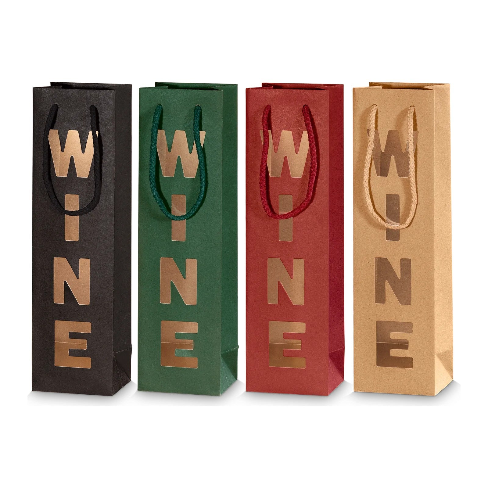Papiertragetasche „Win(e)dow“ mit Fenster, Motive sortiert – Papiertragetasche „Win(e)dow“ mit Fenster, Motive sortiert für 1 Flasche (20 Stück)