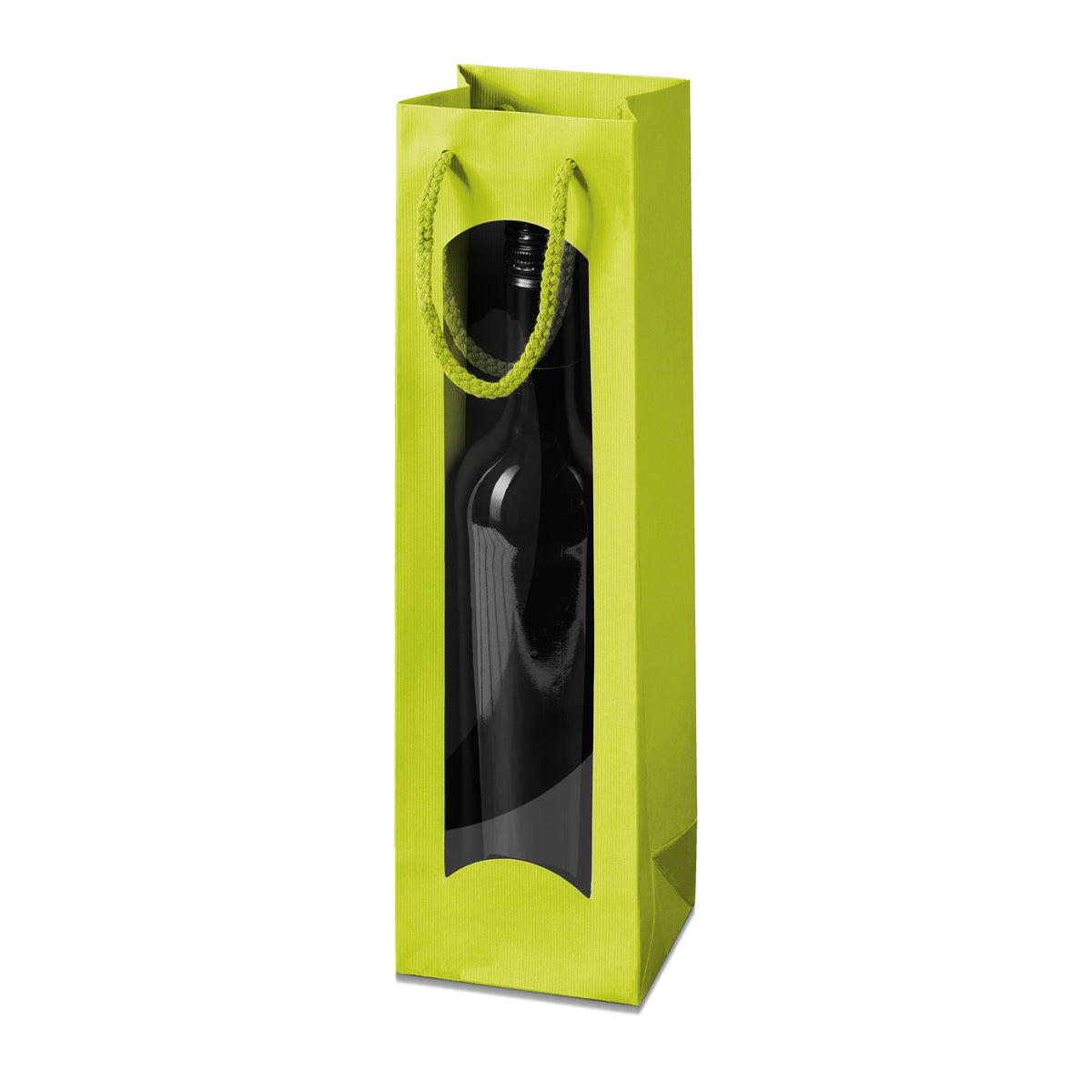 Papiertragetasche „Linea“ Limette mit Fenster – Papiertragetasche „Linea“ Limette mit Fenster für 1 Flasche (20 Stück)