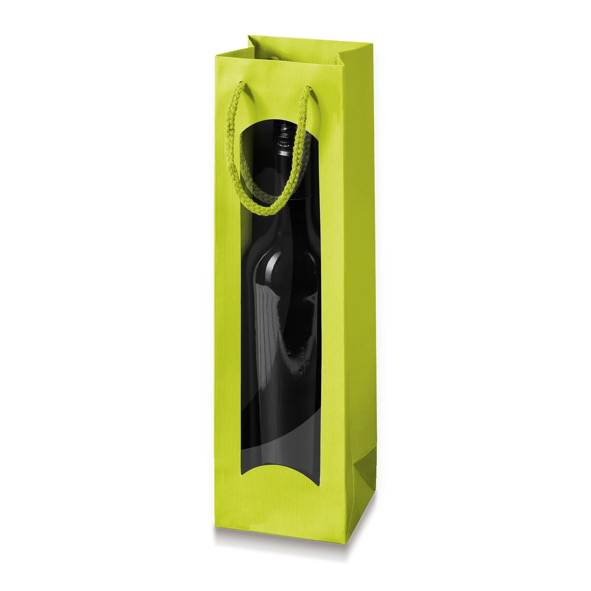 Papiertragetasche „Linea“ Limette mit Fenster – Papiertragetasche „Linea“ Limette mit Fenster für 1 Flasche (20 Stück)