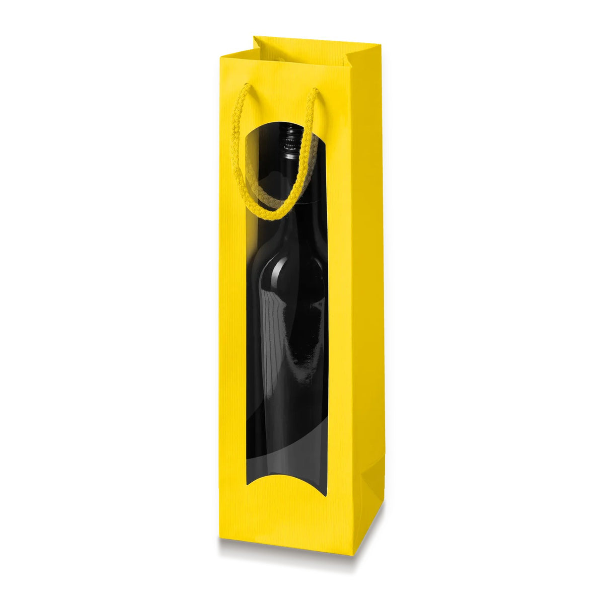 Papiertragetasche „Linea“ Gelb mit Fenster – Papiertragetasche „Linea“ Gelb mit Fenster für 1 Flasche (20 Stück)