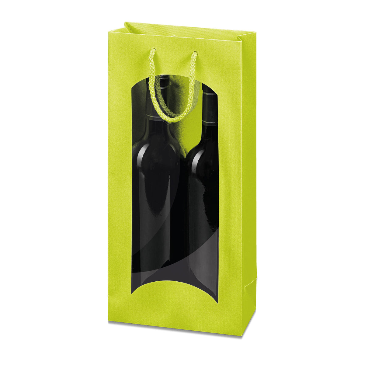 Papiertragetasche „Linea“ Limette mit Fenster – Papiertragetasche „Linea“ Limette mit Fenster für 2 Flaschen (20 Stück)