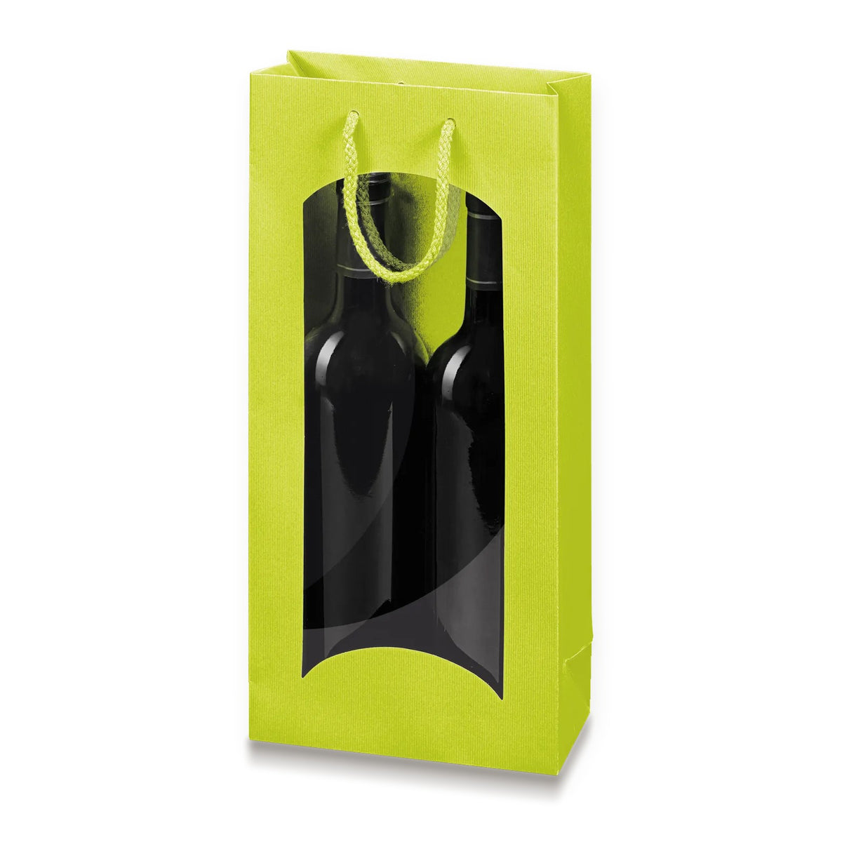 Papiertragetasche „Linea“ Limette mit Fenster – Papiertragetasche „Linea“ Limette mit Fenster für 2 Flaschen (20 Stück)