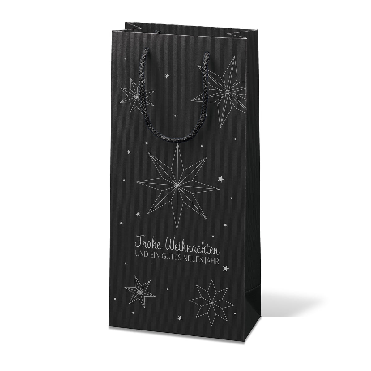 Papiertragetasche „Linea Weihnachtssterne“ Schwarz in 3 Größen – 20 Stück