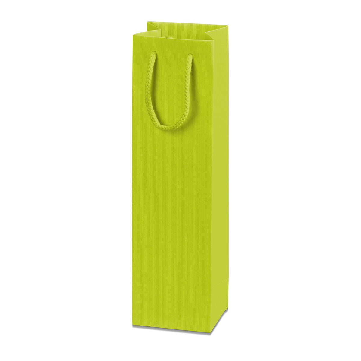 Papiertragetasche „Linea“ Limette mit Streifenprägung – Papiertragetasche „Linea“ Limette mit Streifenprägung für 1 Flasche 20 Stück
