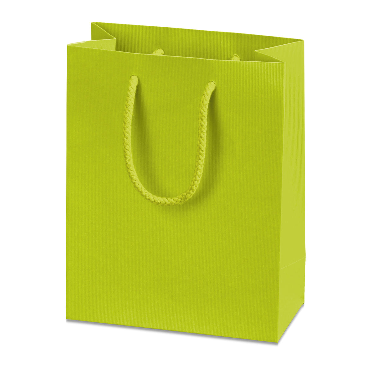 Papiertragetasche „Linea“ Limette mit Streifenprägung – Papiertragetasche „Linea“ Limette mit Streifenprägung für Boxbeutel 20 Stück