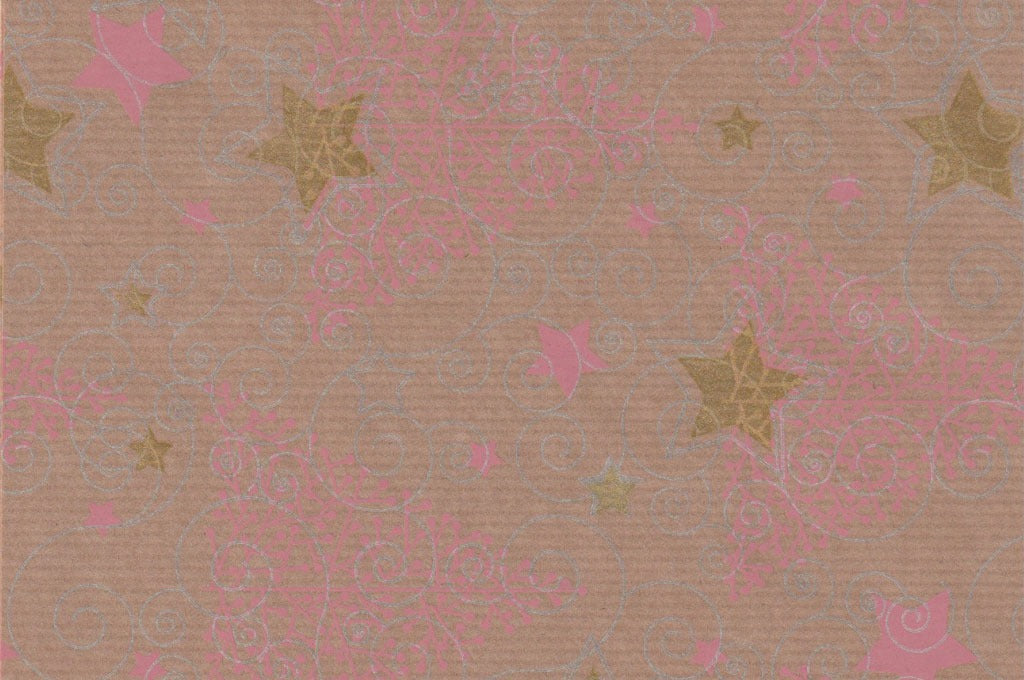 Dekopapier Tannenbäume pink auf Naturbraun · Nr. 66390 – Dekopapierrolle 66390 (50cm breit ca. 6kg)