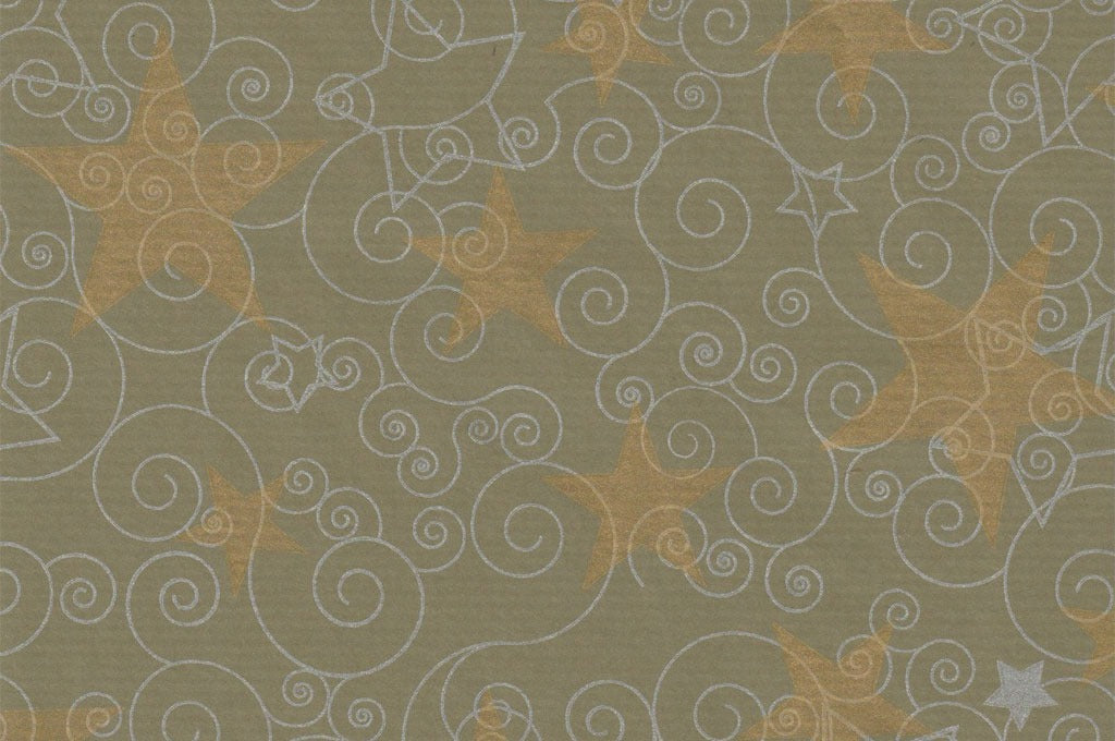 Dekopapier Sterne gold-silber auf Olivgrün · Nr. 67530 – Dekopapierrolle 67530 (50cm breit ca. 6kg)