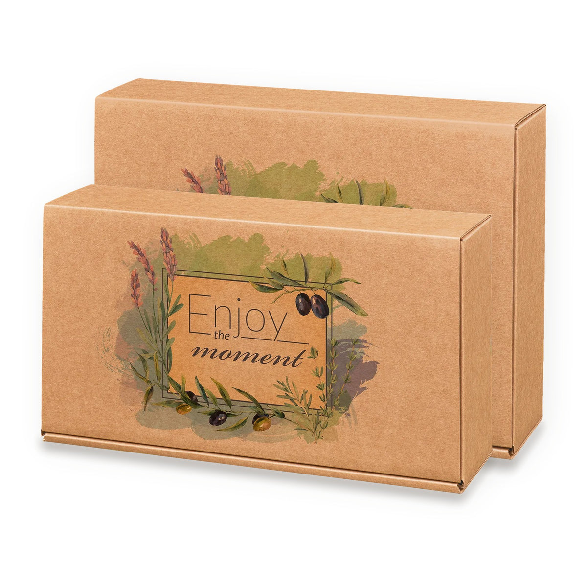 Weinpräsentkarton Natura Enjoy the moment – alle Größen, maßstabsgetreu