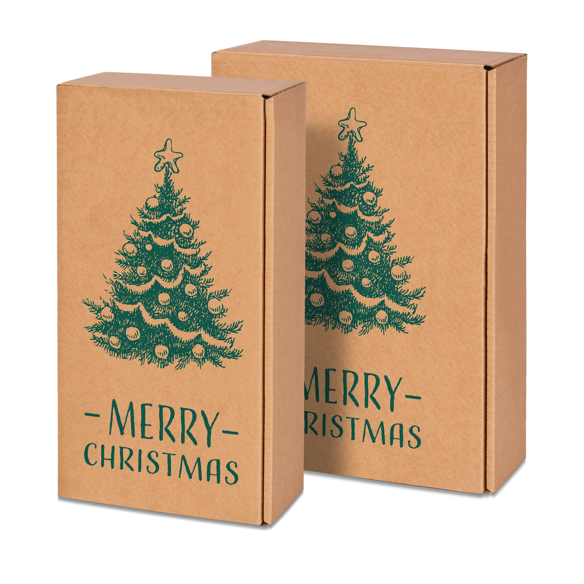 Weinpräsentkarton Natura Merry Christmas – alle Größen, maßstabsgetreu