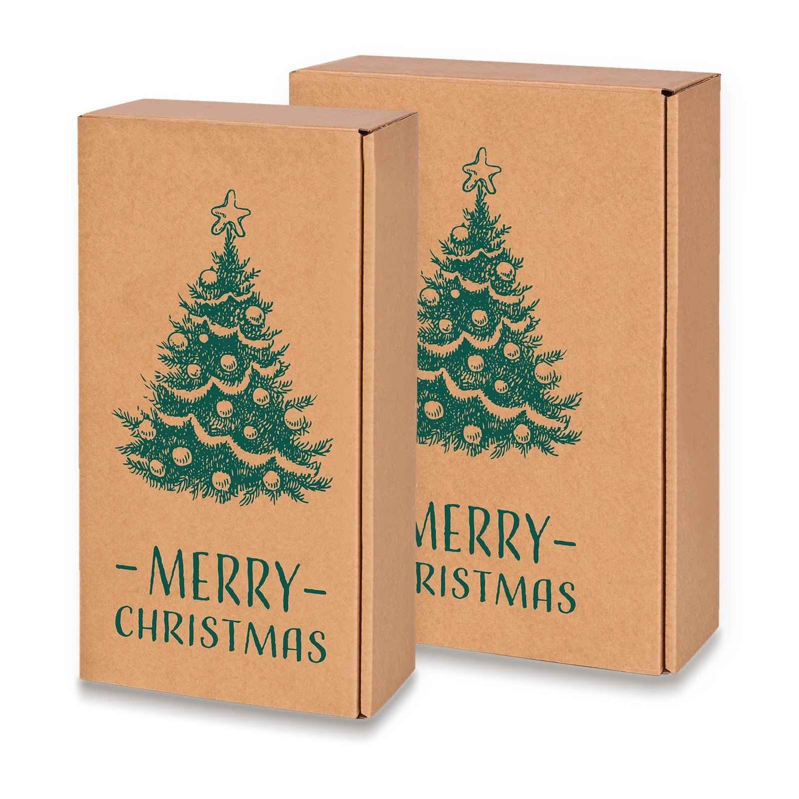 Weinpräsentkarton Natura Merry Christmas – alle Größen, maßstabsgetreu