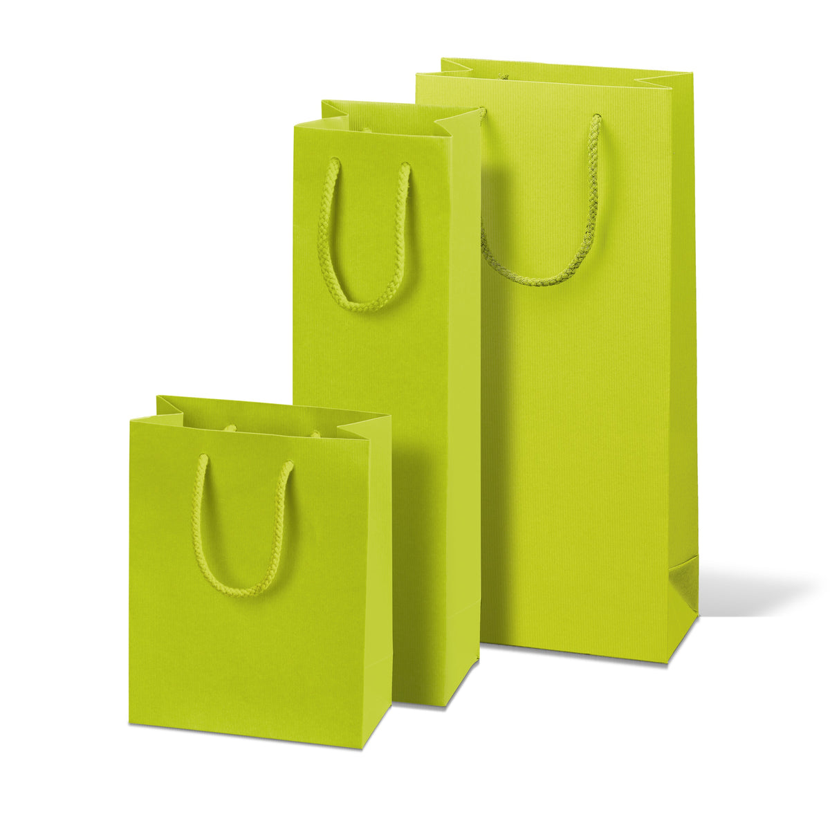 Papiertragetasche „Linea“ Limette mit Streifenprägung – alle Größen