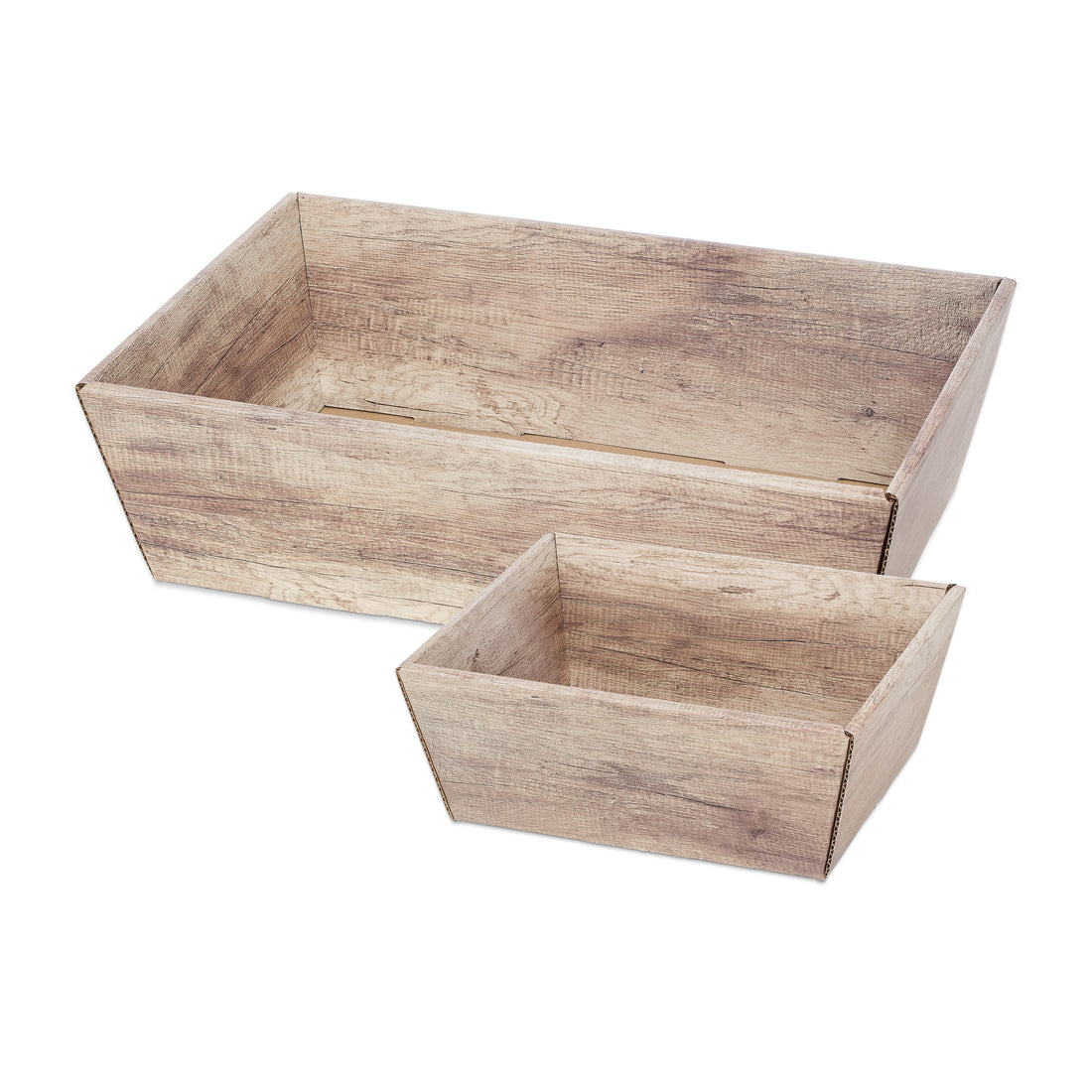 Präsentkorb viereckig Modern Wood – alle Größen, maßstabsgetreu