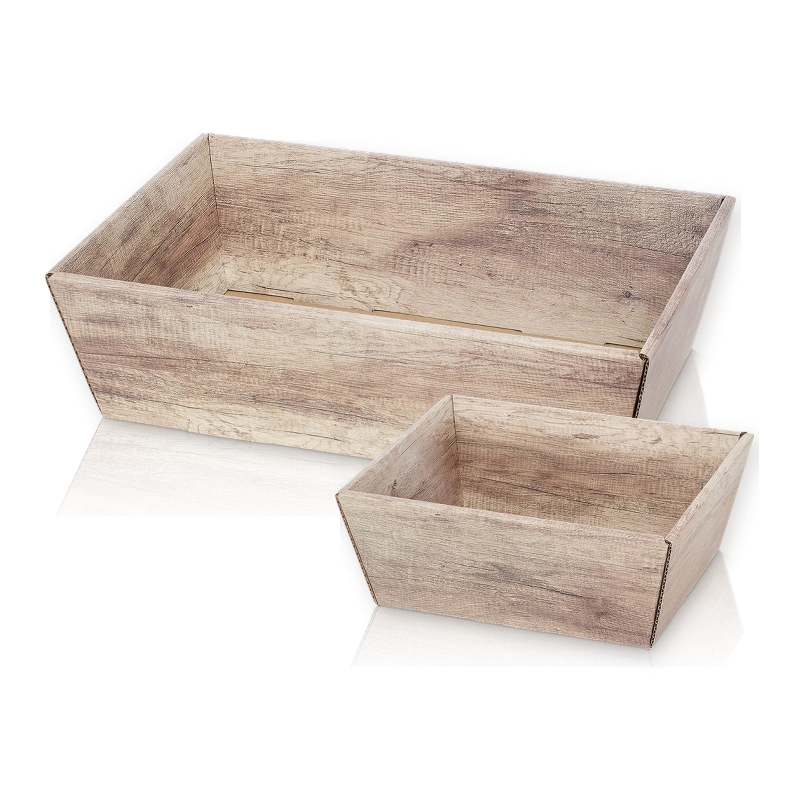 Präsentkorb viereckig Modern Wood – alle Größen, maßstabsgetreu